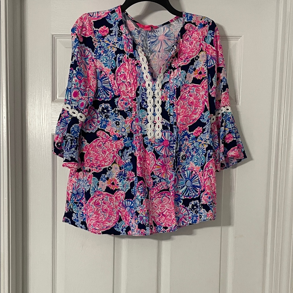 Lilly Pulitzer Pink and Blue Floral Blouse